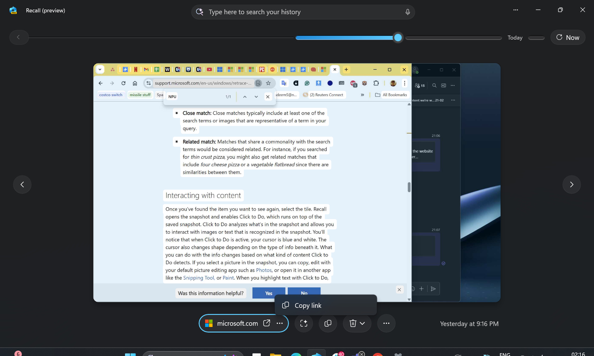 نسخ الرابط من Windows 11 Recall.
