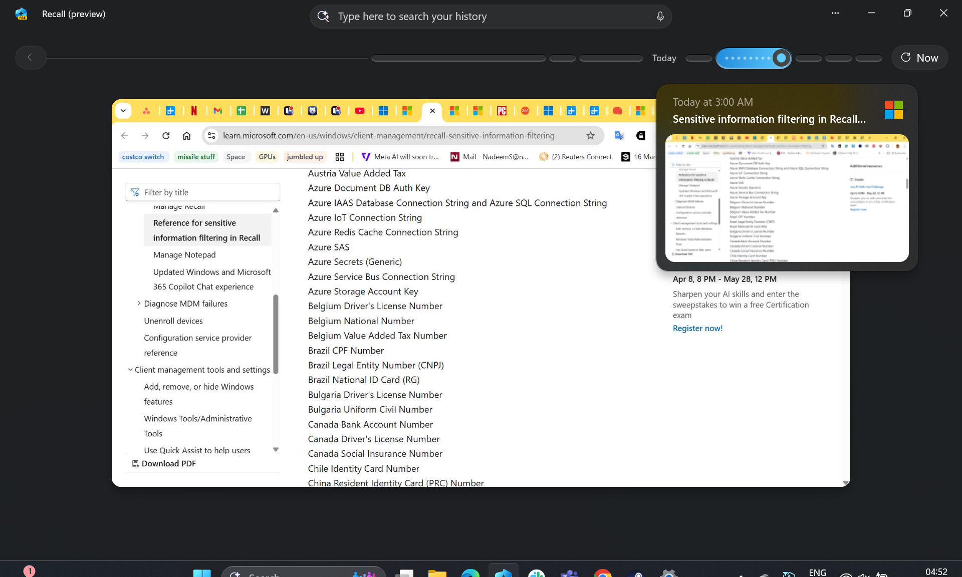 لقطة شاشة من Windows 11 Recall.