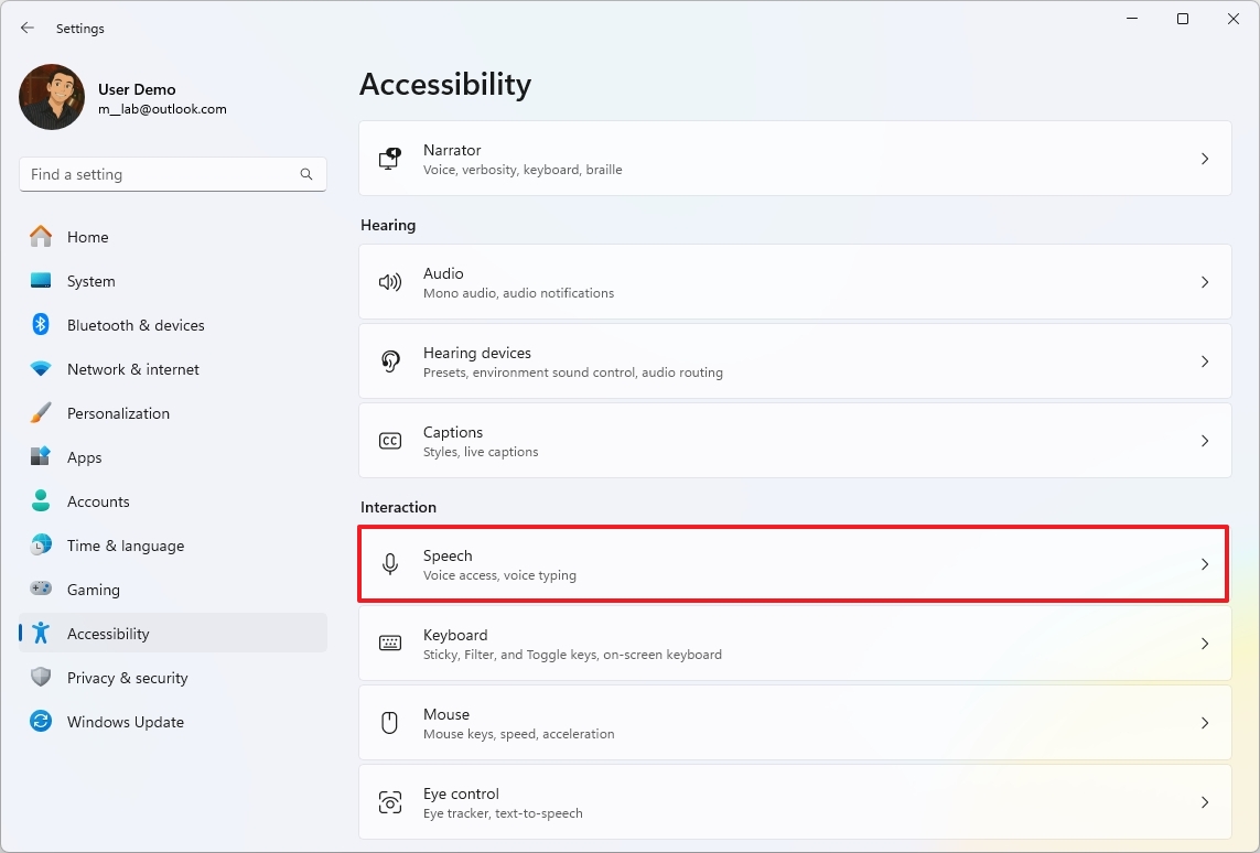 Windows 11 Speech settings
