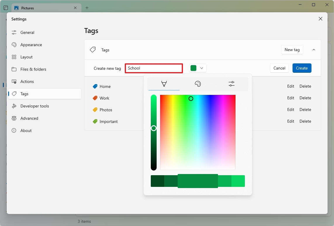 Files App tag settings