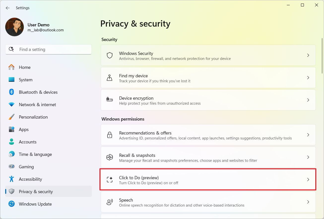 إعدادات Click to Do