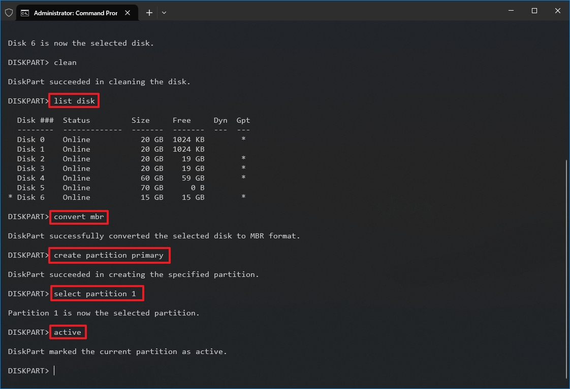 DiskPart convert mbr