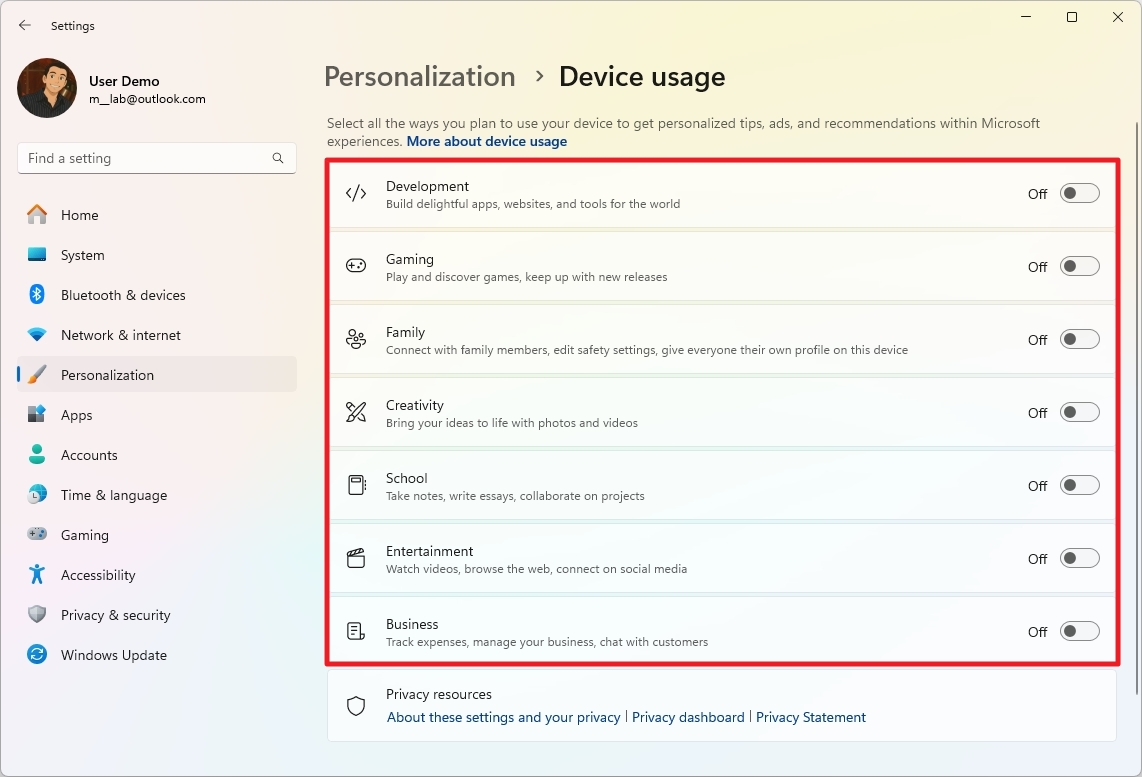 Device Usage disable ads