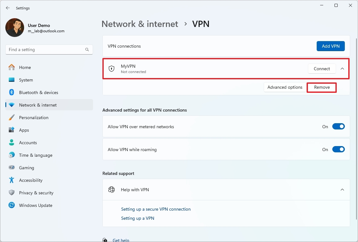 Remove VPN connection