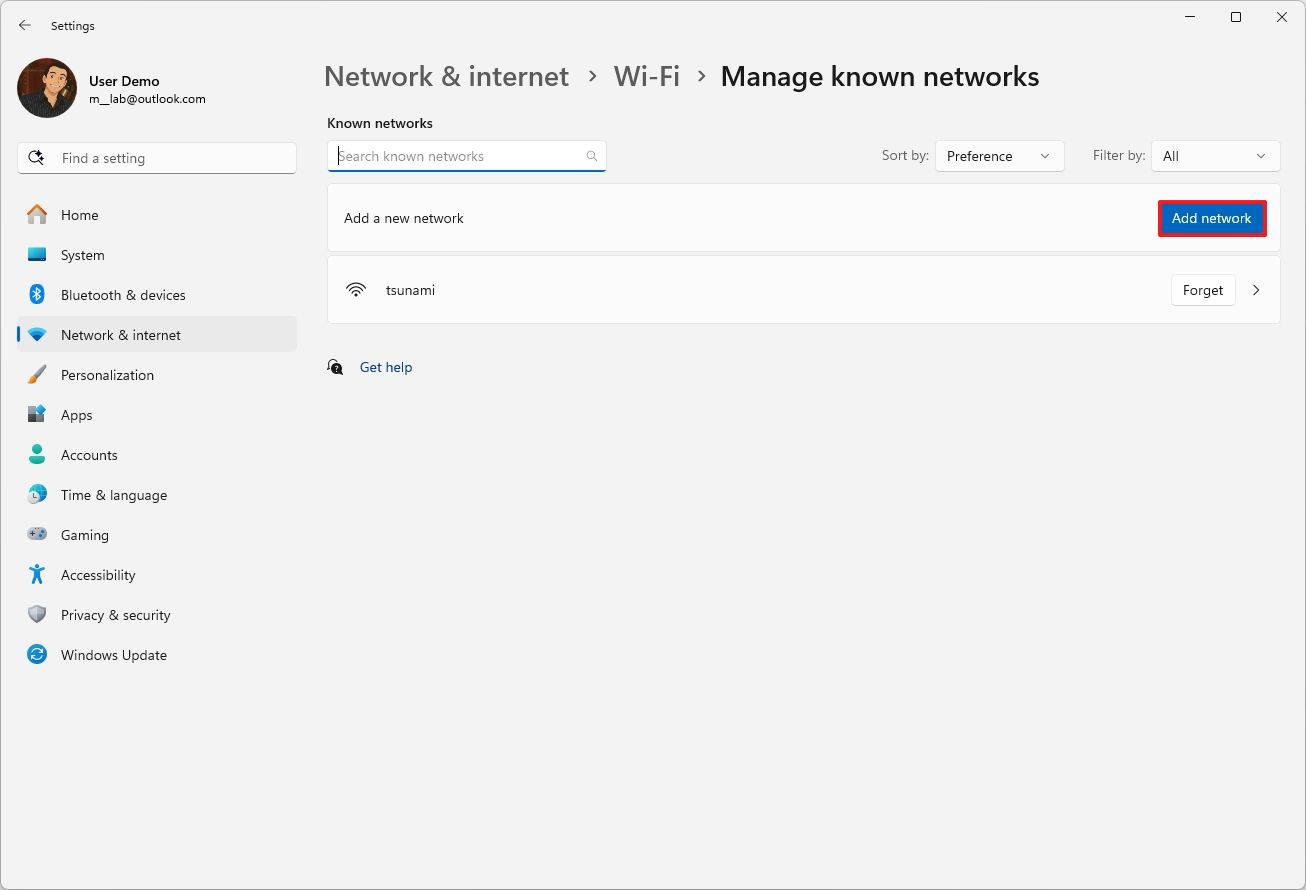 Wireless settings add new network