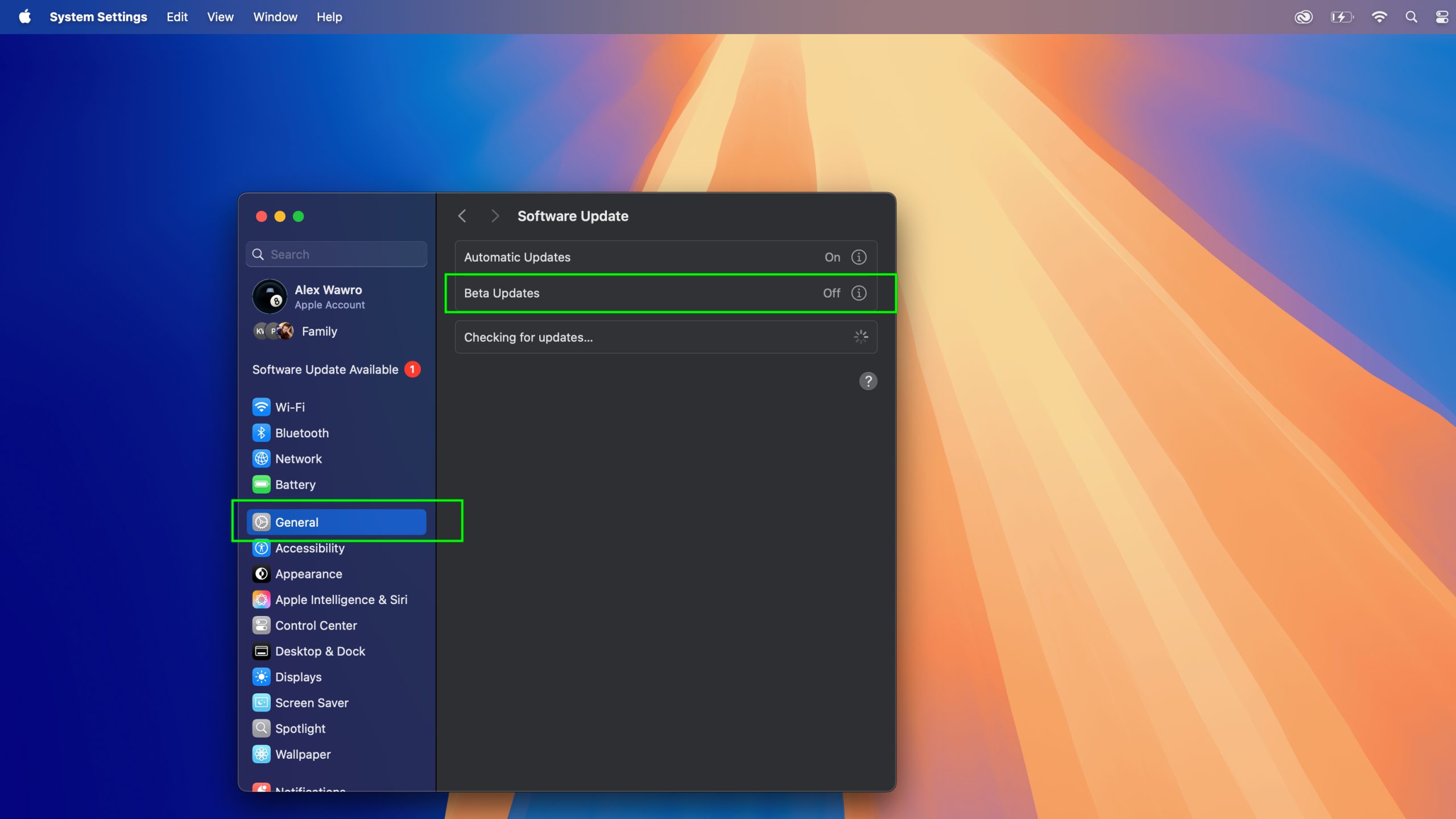 The Software Update menu in macOS