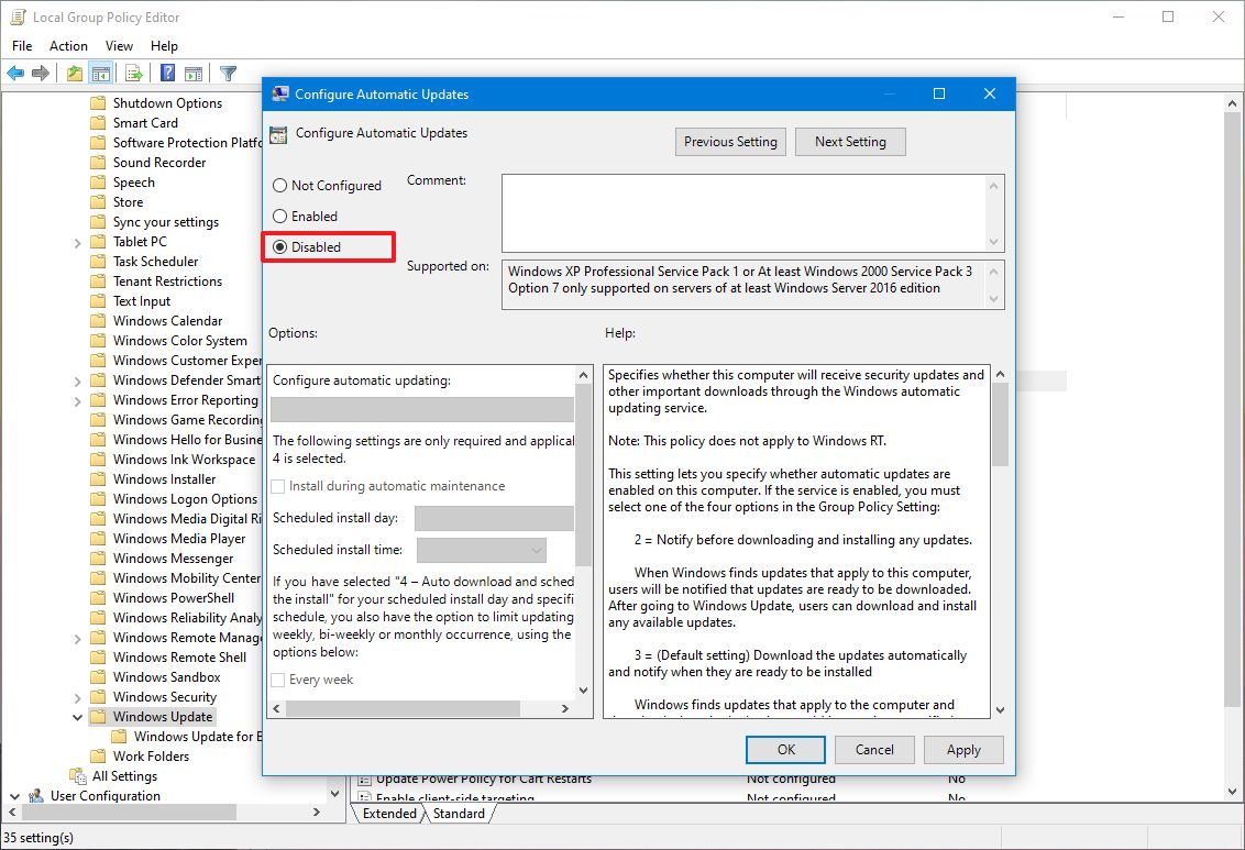 Group Policy disable Windows Update