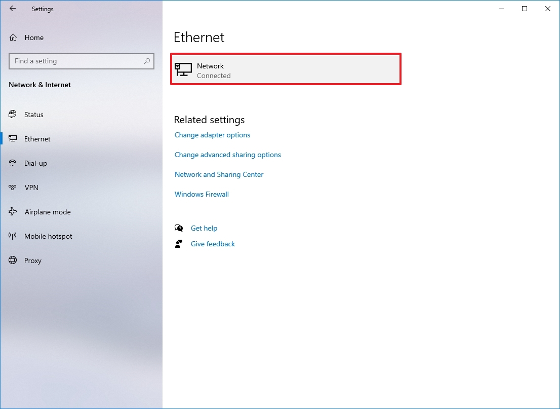 Settings Ethernet connections