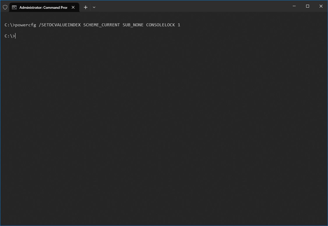 Command enable require sign-in after sleep