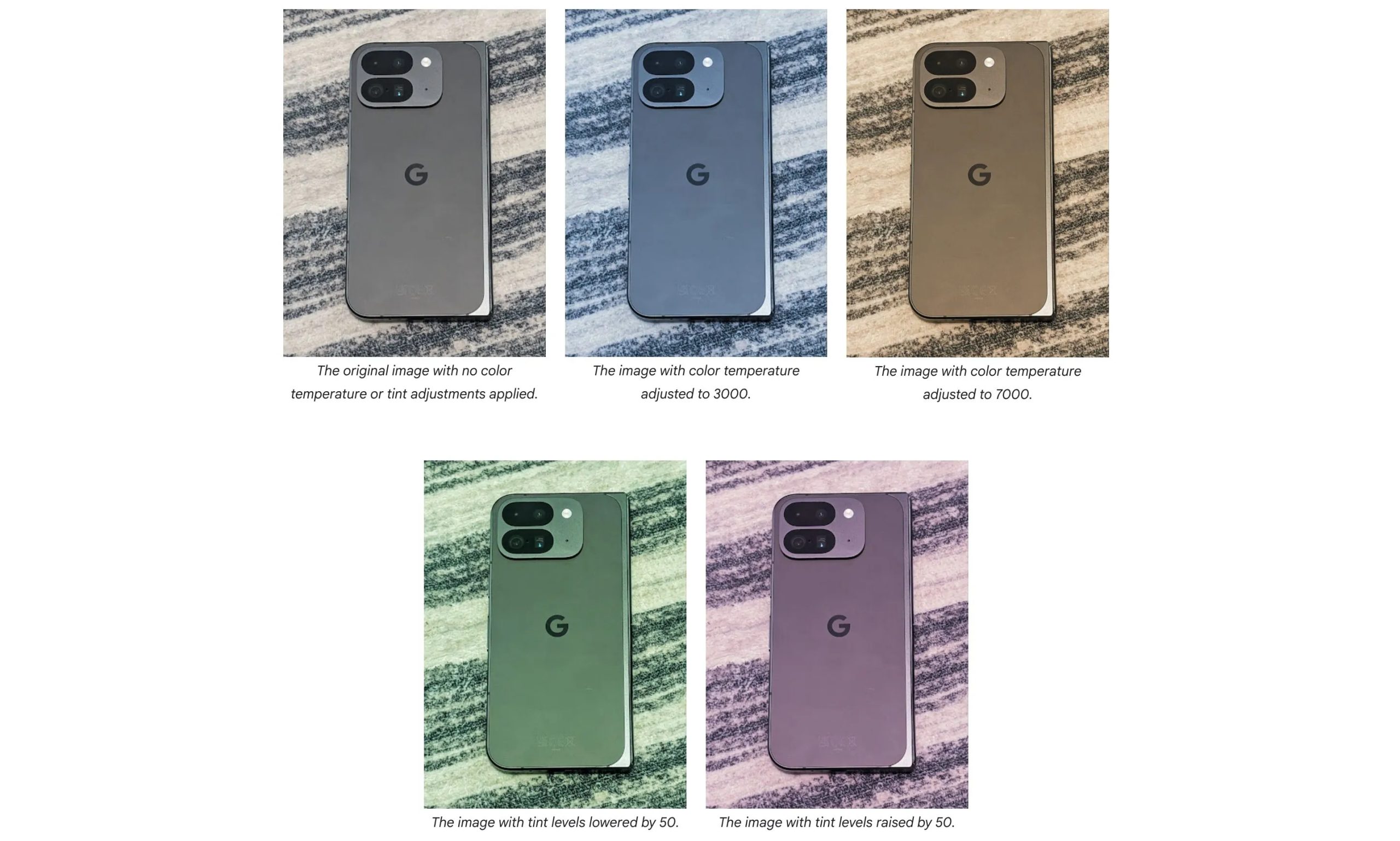 Hue and color temperature settings for camera video recording in Android 16.