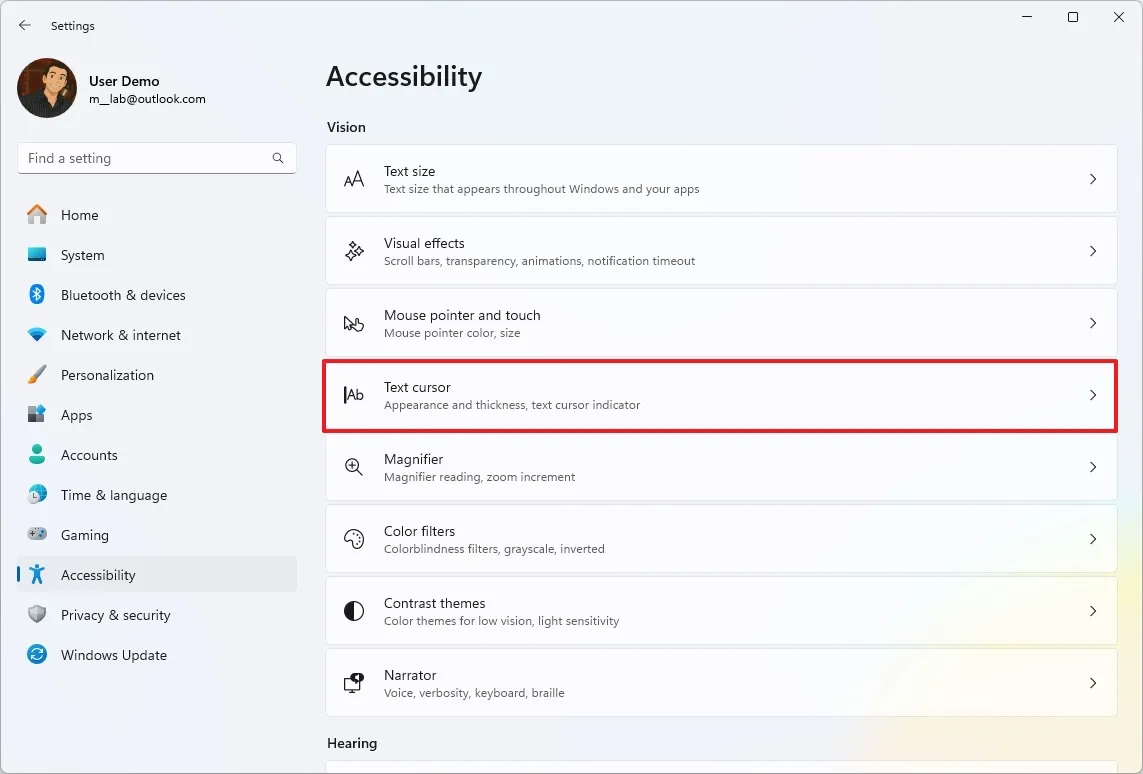 Windows 11 text cursor