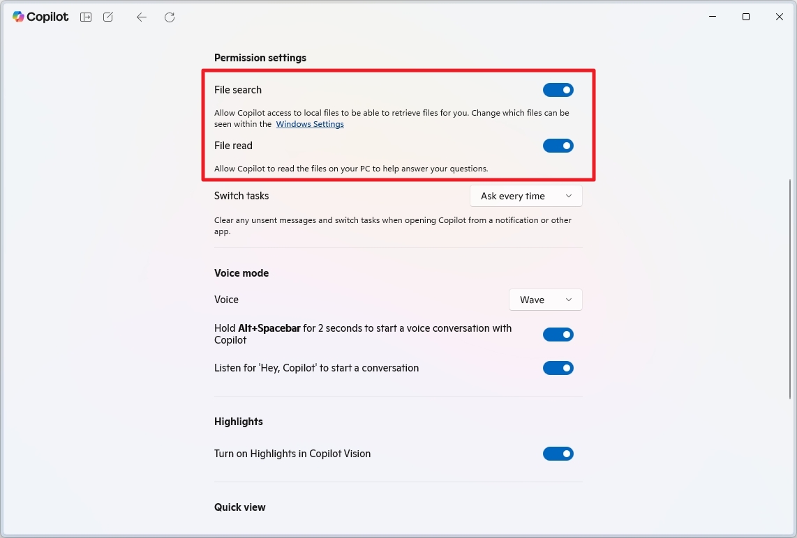 Copilot enable file search