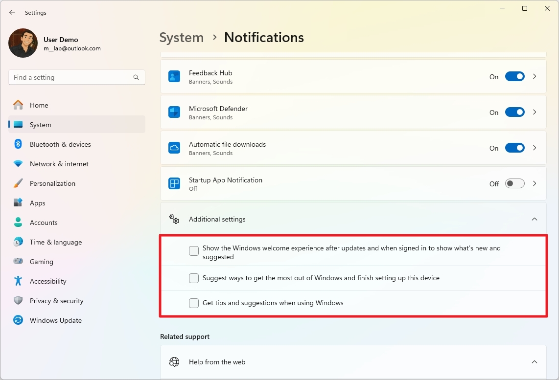 تعطيل إعلانات الإشعارات