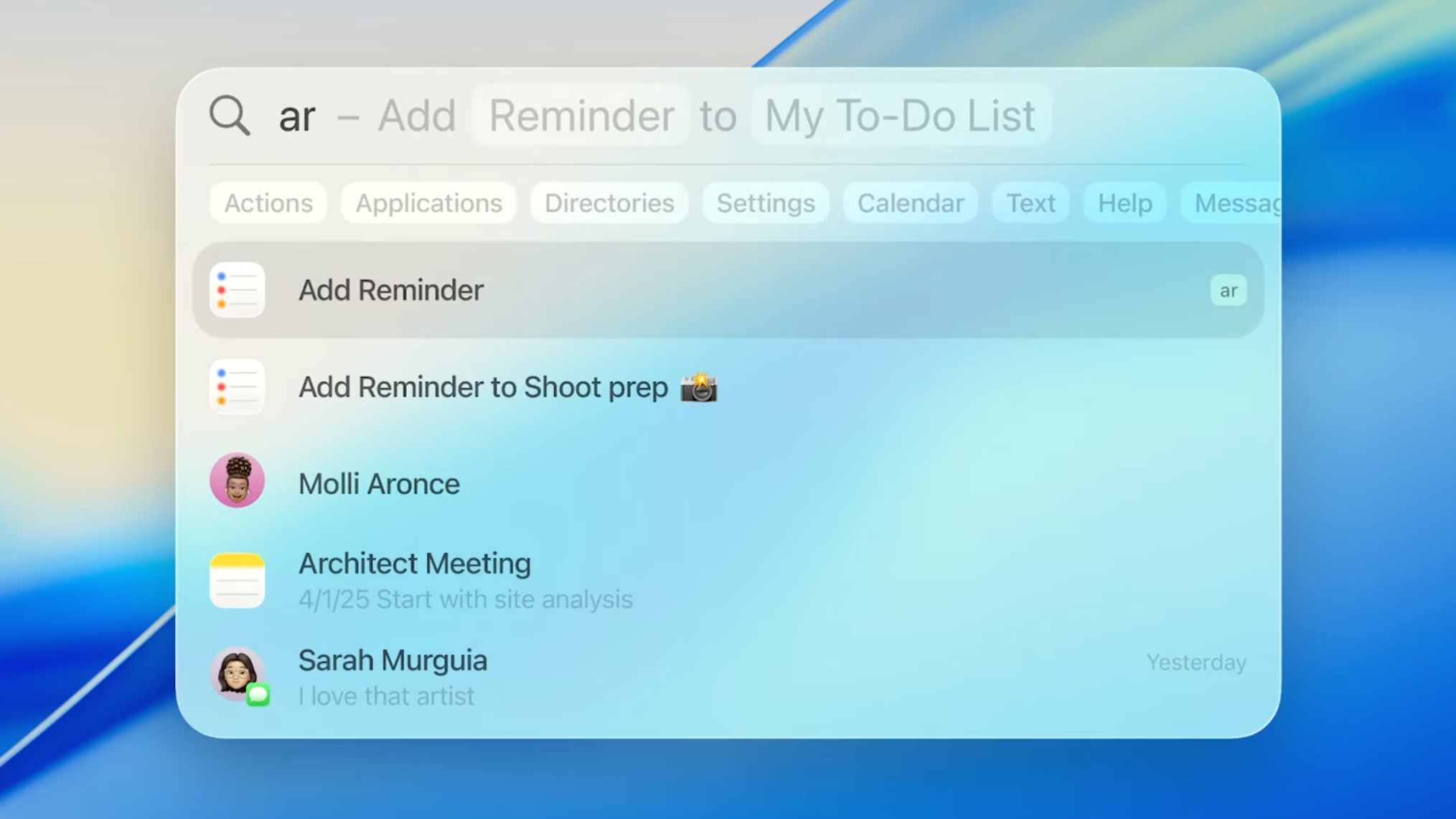 macOS 26 Spotlight Search in action