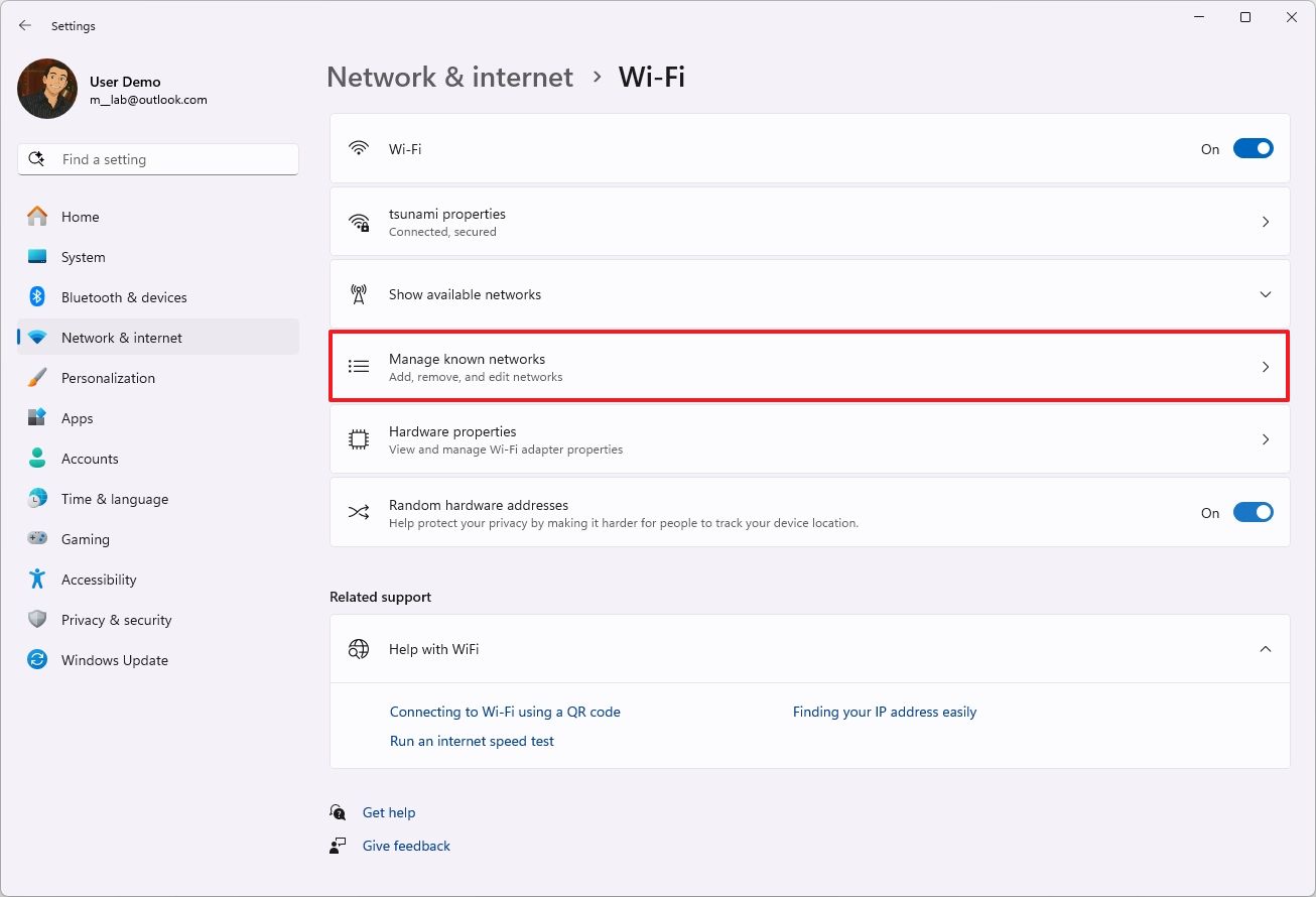 Manage known networks