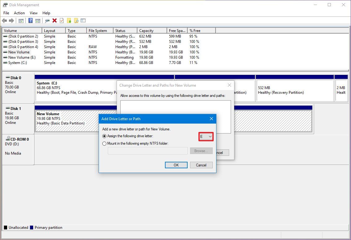 Windows 10 assign drive letter