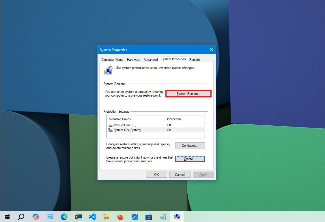 Windows 10 start system restore