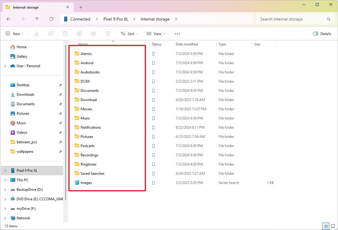Windows 11 browser Android storage
