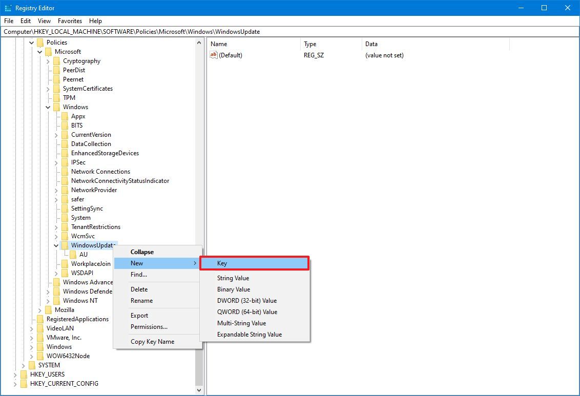 AU Registry key to disable Windows Update