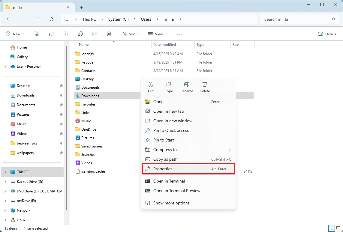 Downloads open properties