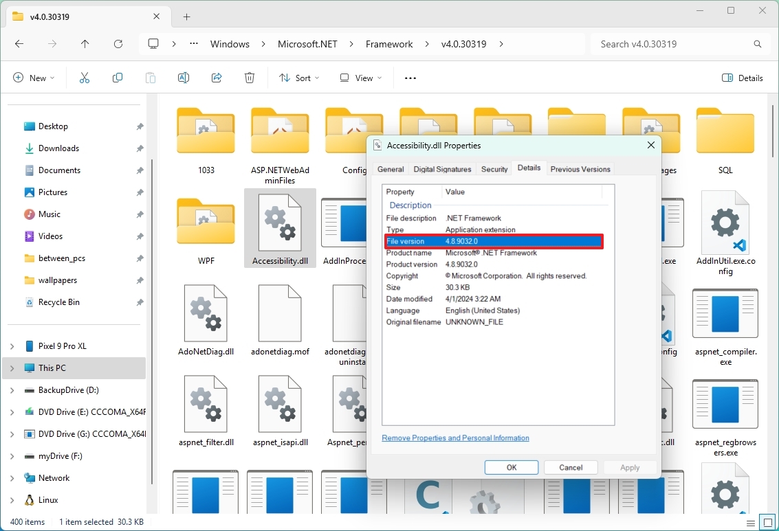 Check .NET Framework version with File Explorer