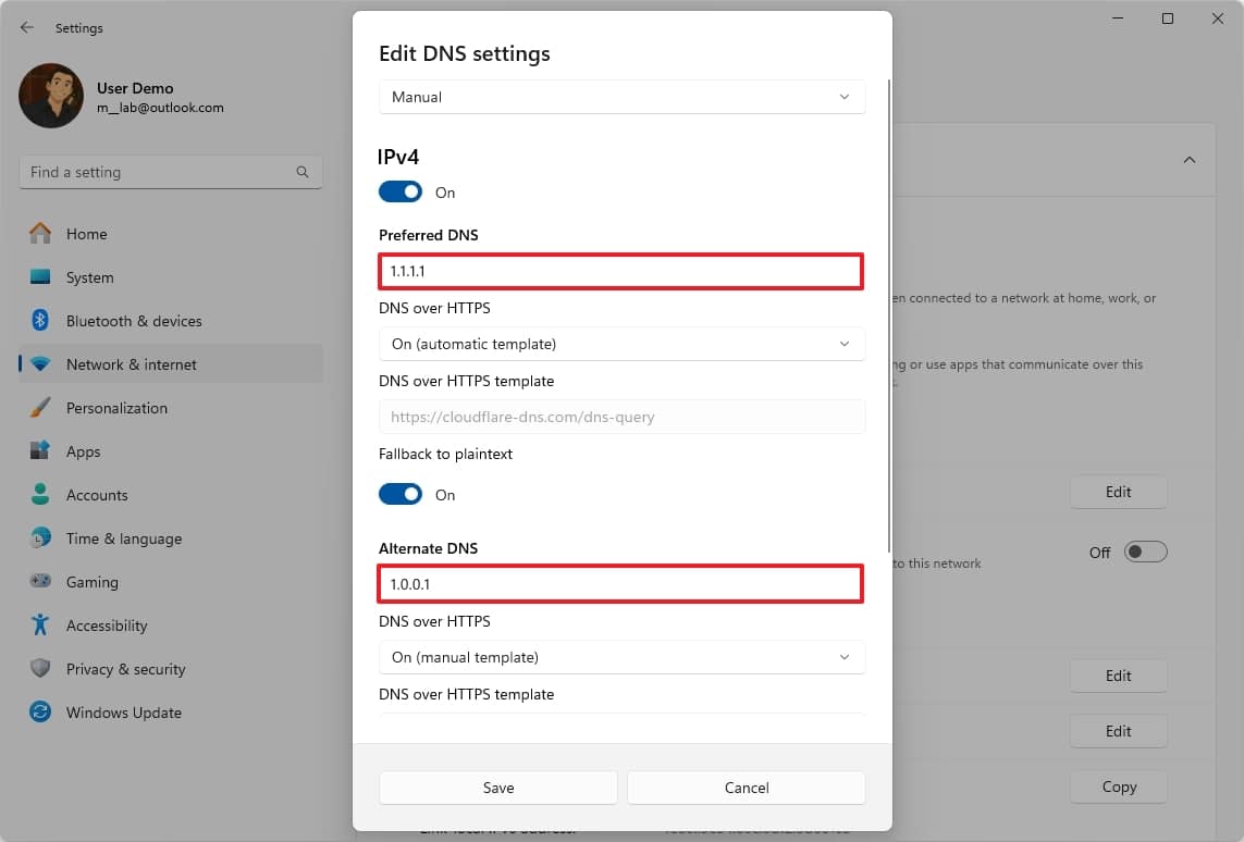 Change DNS on Windows 11