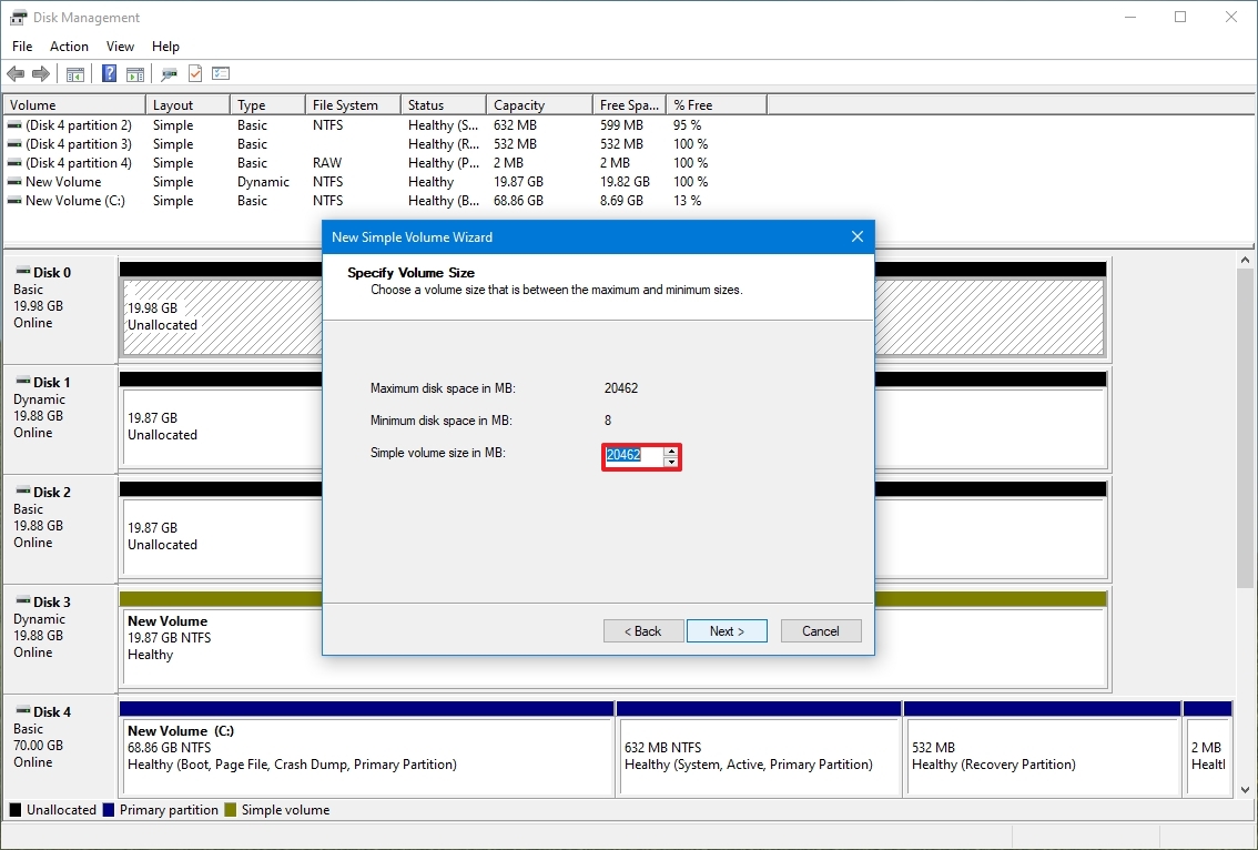 Configure partition size