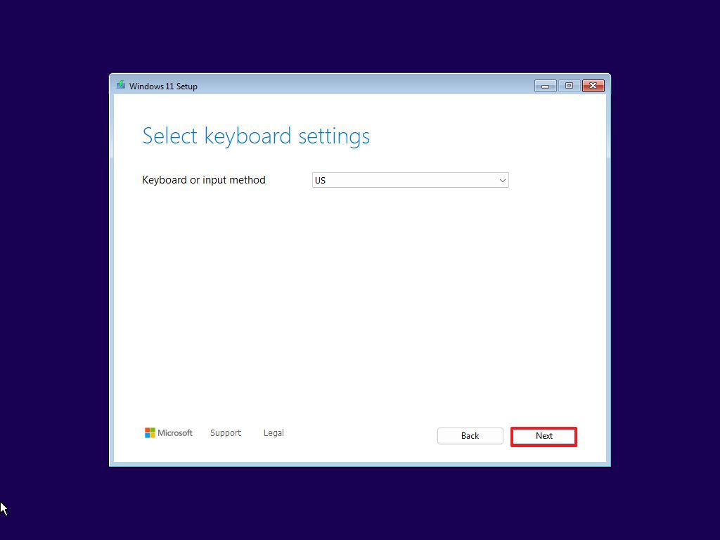 Windows Setup keyboard