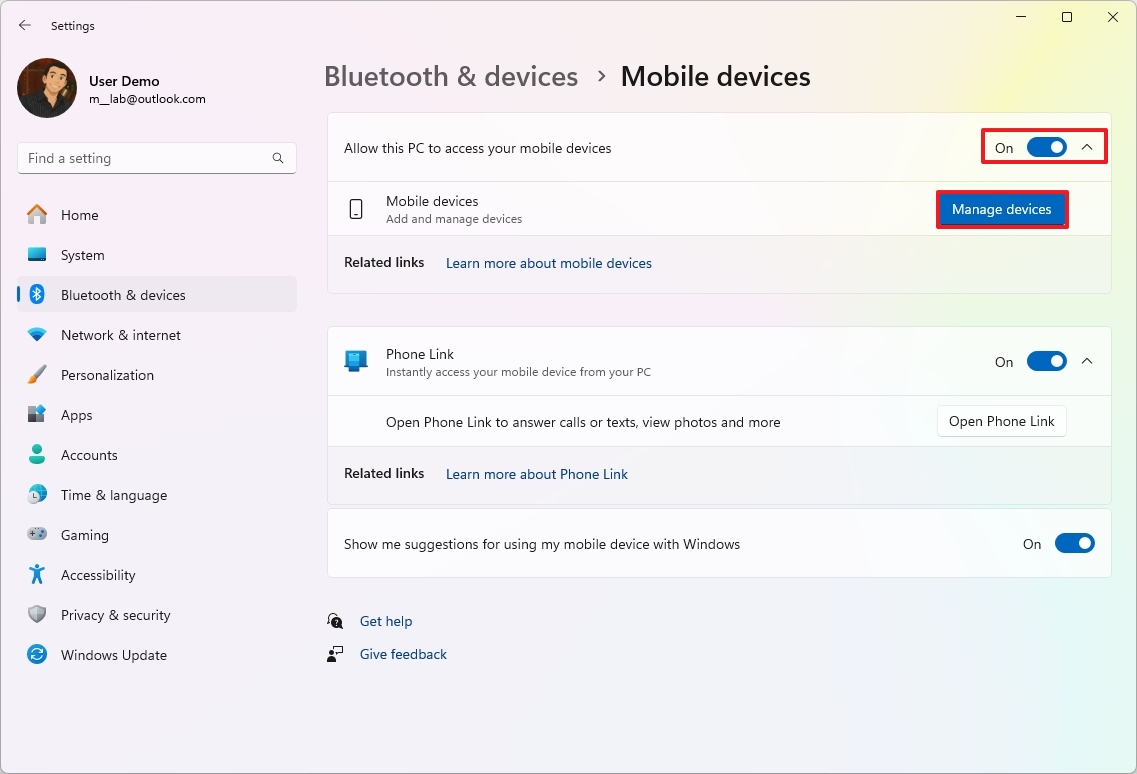 Enable Mange Devices feature