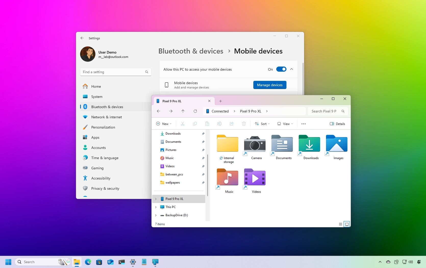 Windows 11 browse Android storage