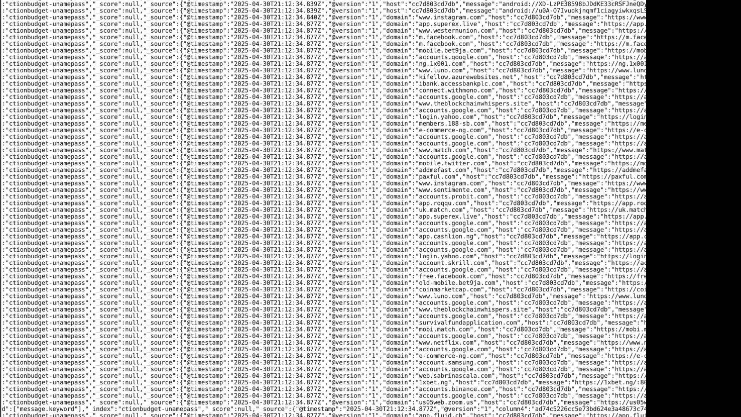 Screenshot of data set of data breach