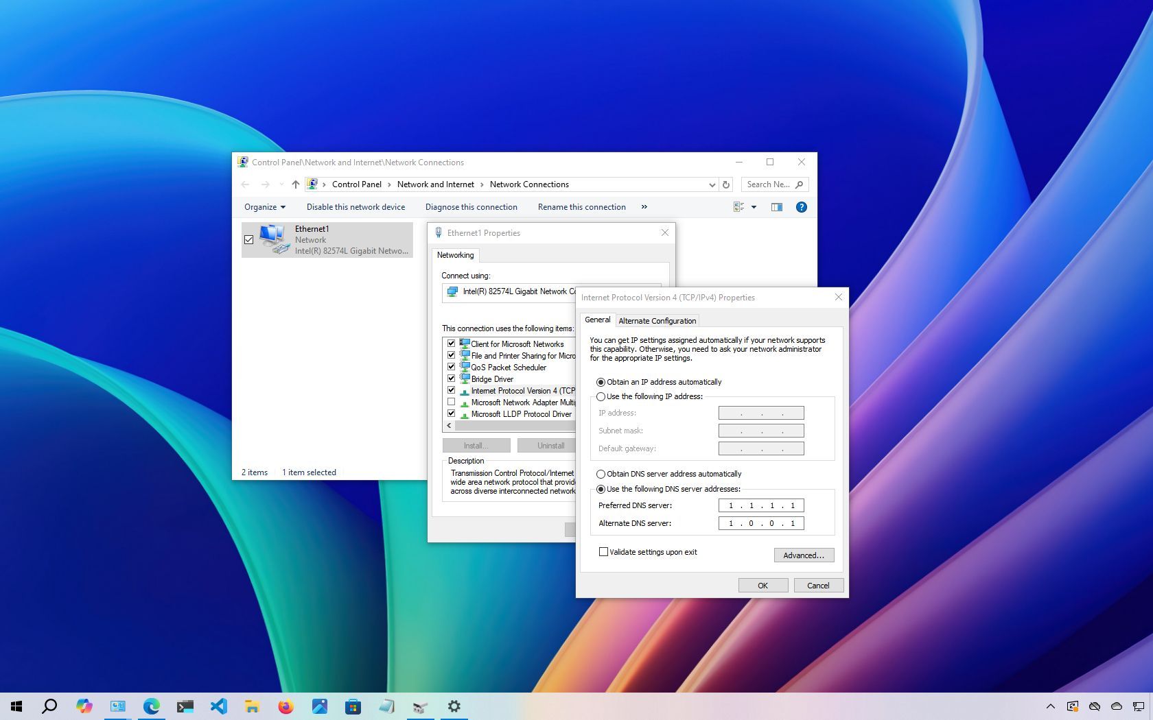 Windows 10 تغيير عناوين DNS