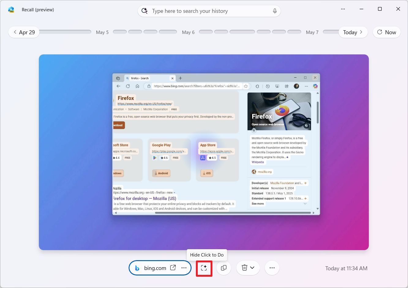 Recall Click to Do option