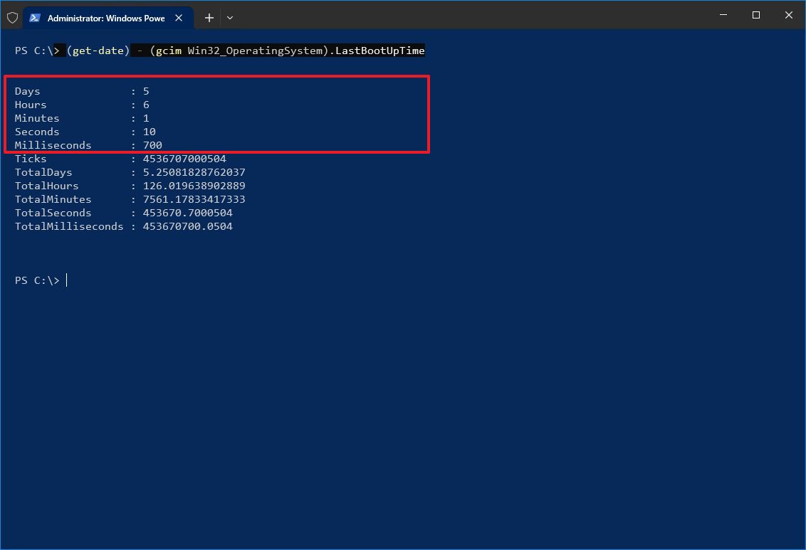 PowerShell check PC uptime
