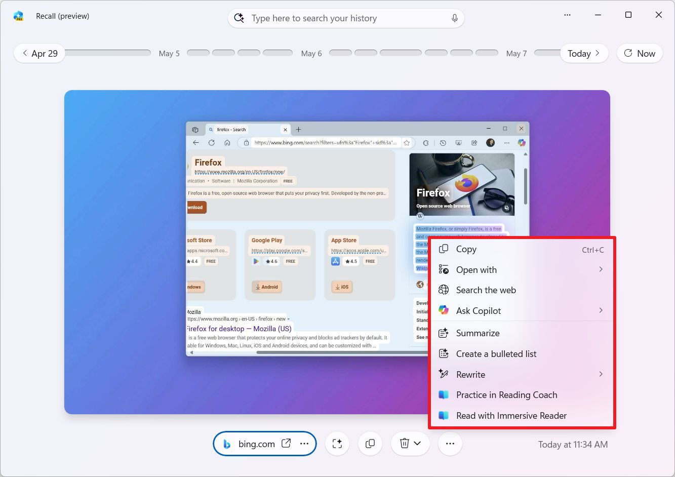 Recall Click to Do AI actions