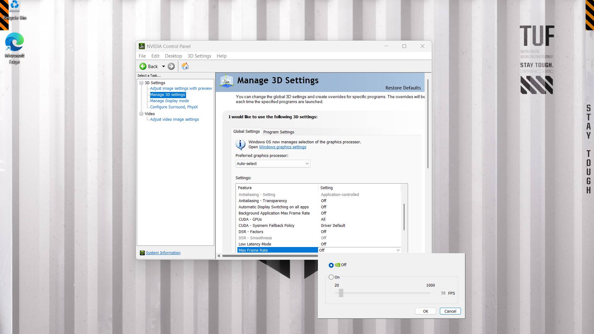 Screenshot of Nvidia Control Panel 