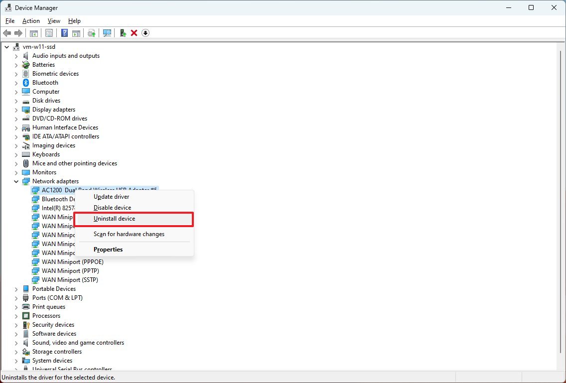 Device Manager uninstall driver