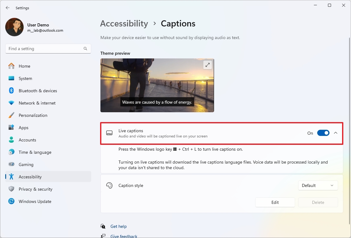 Enable Live Captions