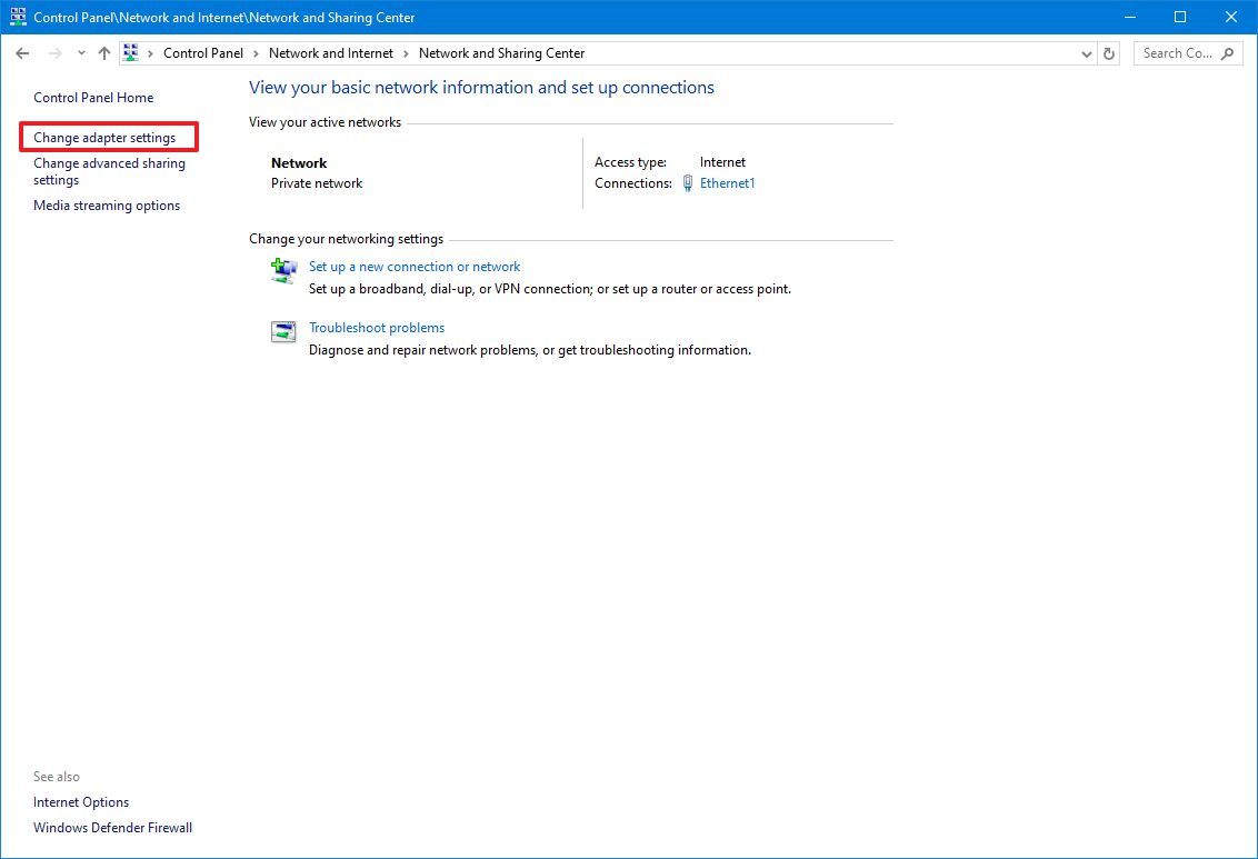 Open Change adapter settings
