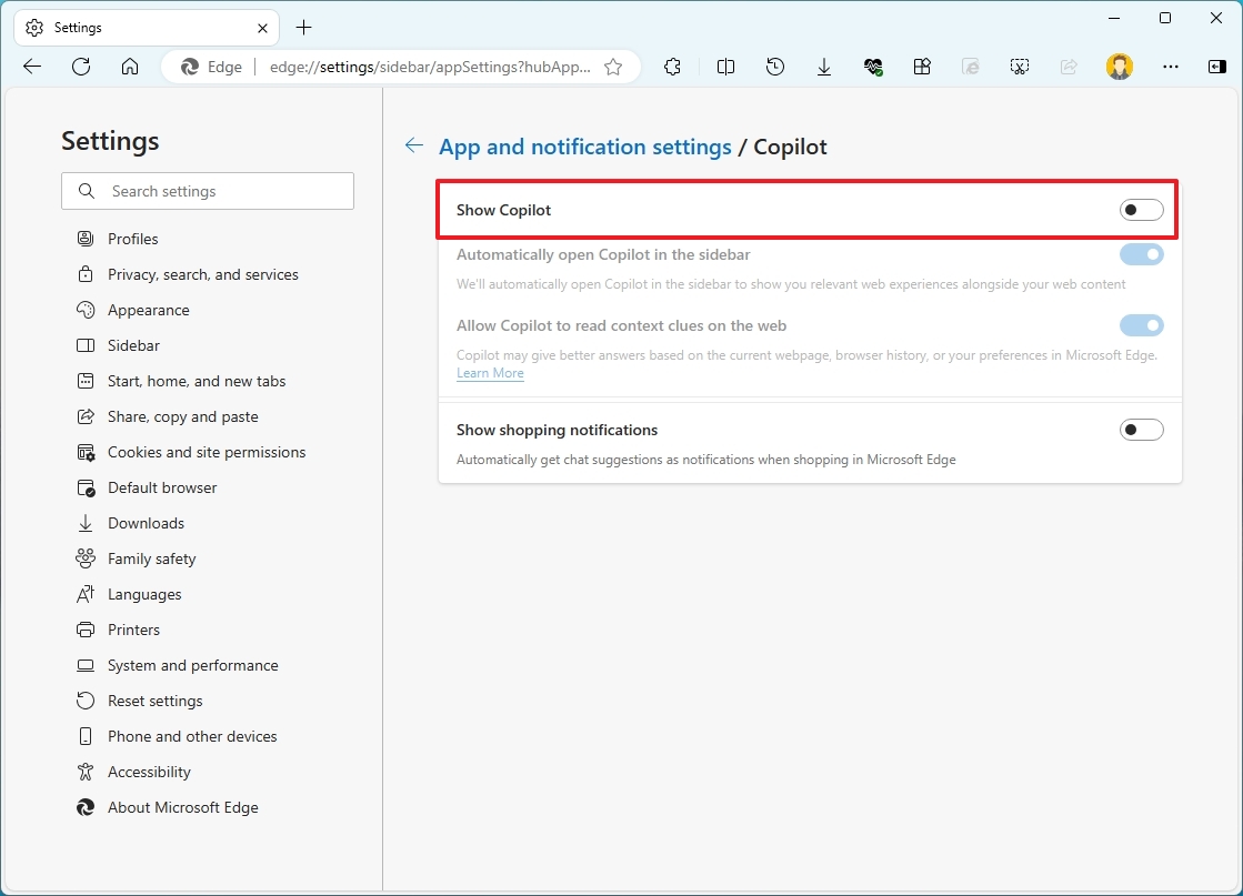 Edge disable Copilot