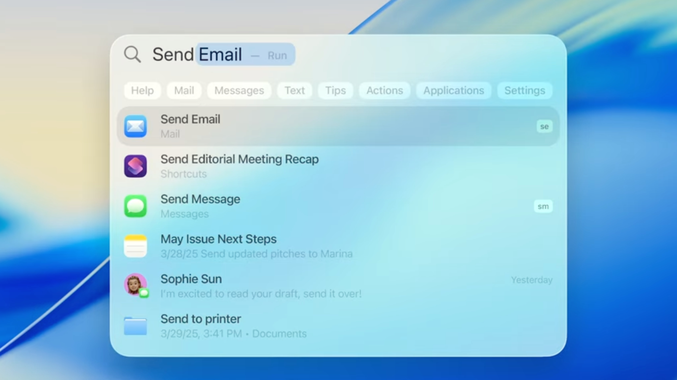 macOS 26 Spotlight Search in action