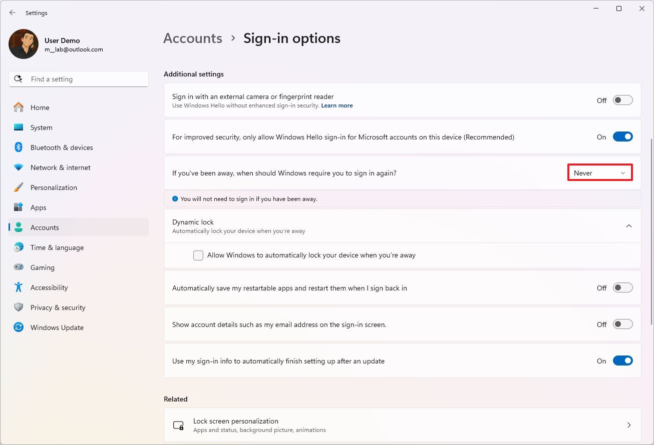 Require password on resume disabled