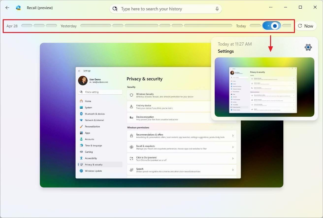 Windows Recall timeline slider