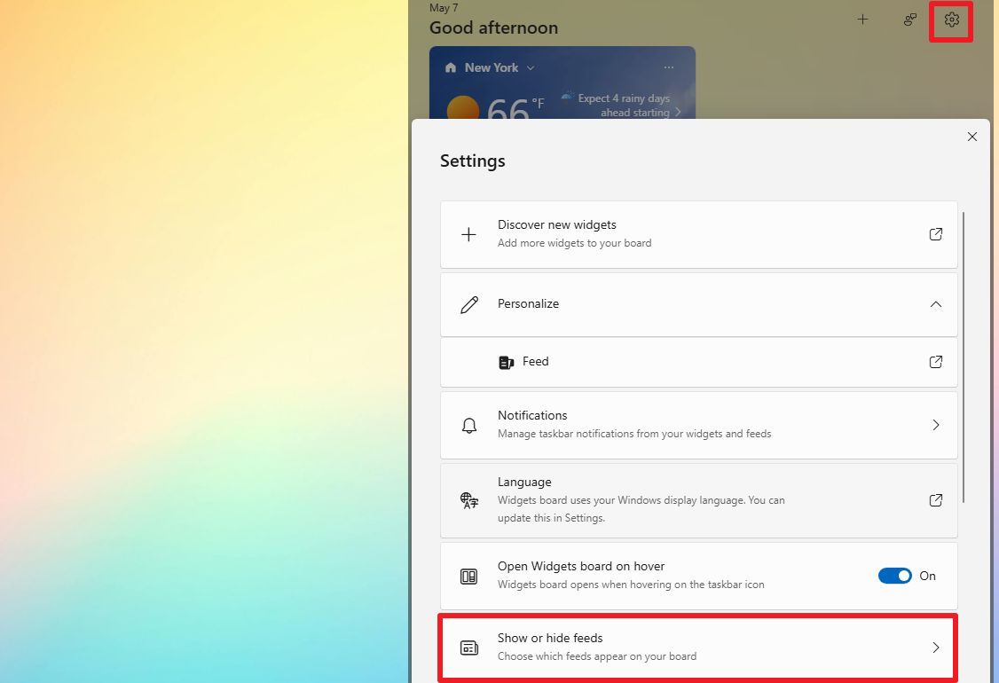 Open Show or hide feeds