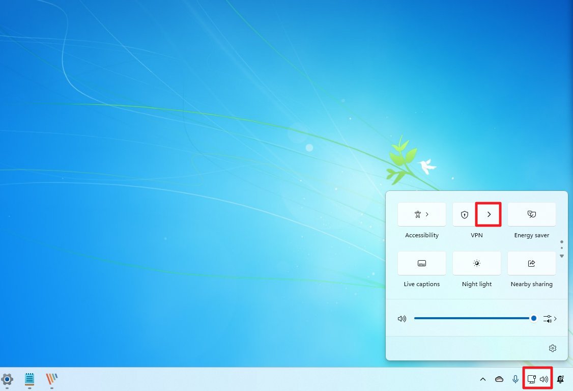 Taskbar Quick Settings menu