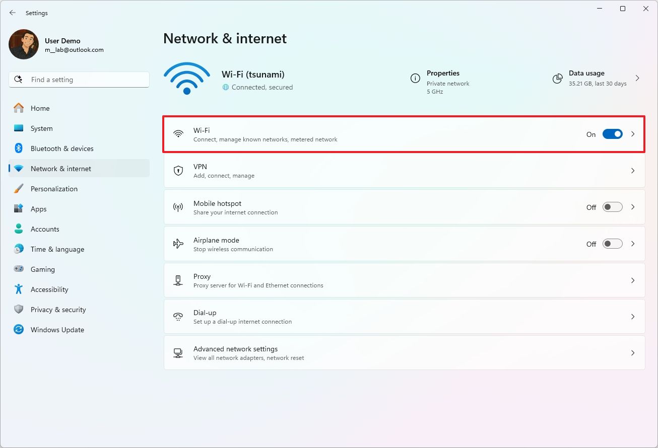 Windows 11 open Wi-Fi settings