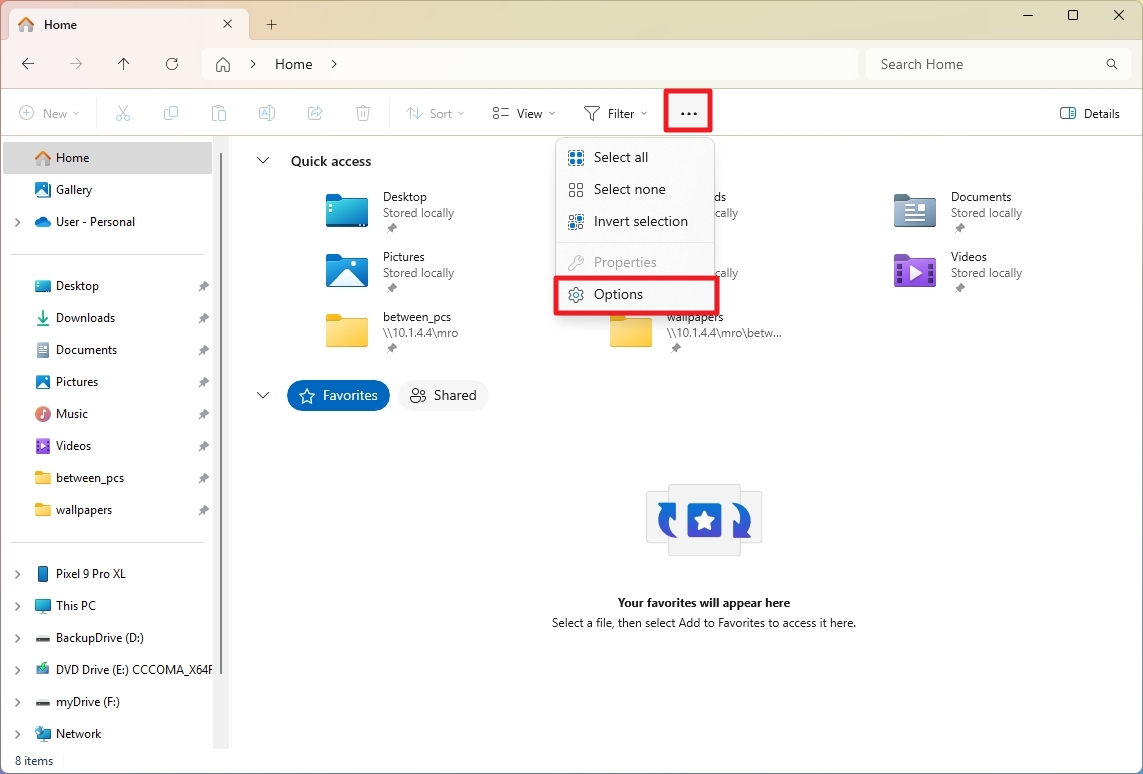 Folder Options settings