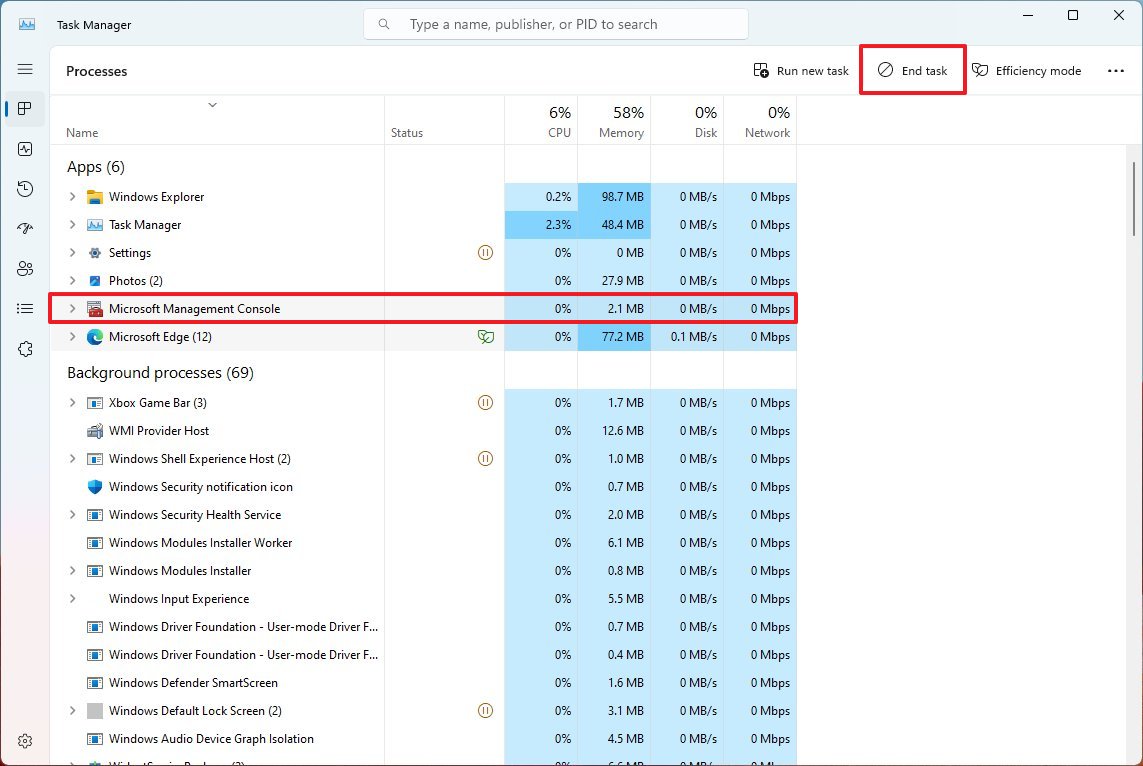 Task Manager End Task option