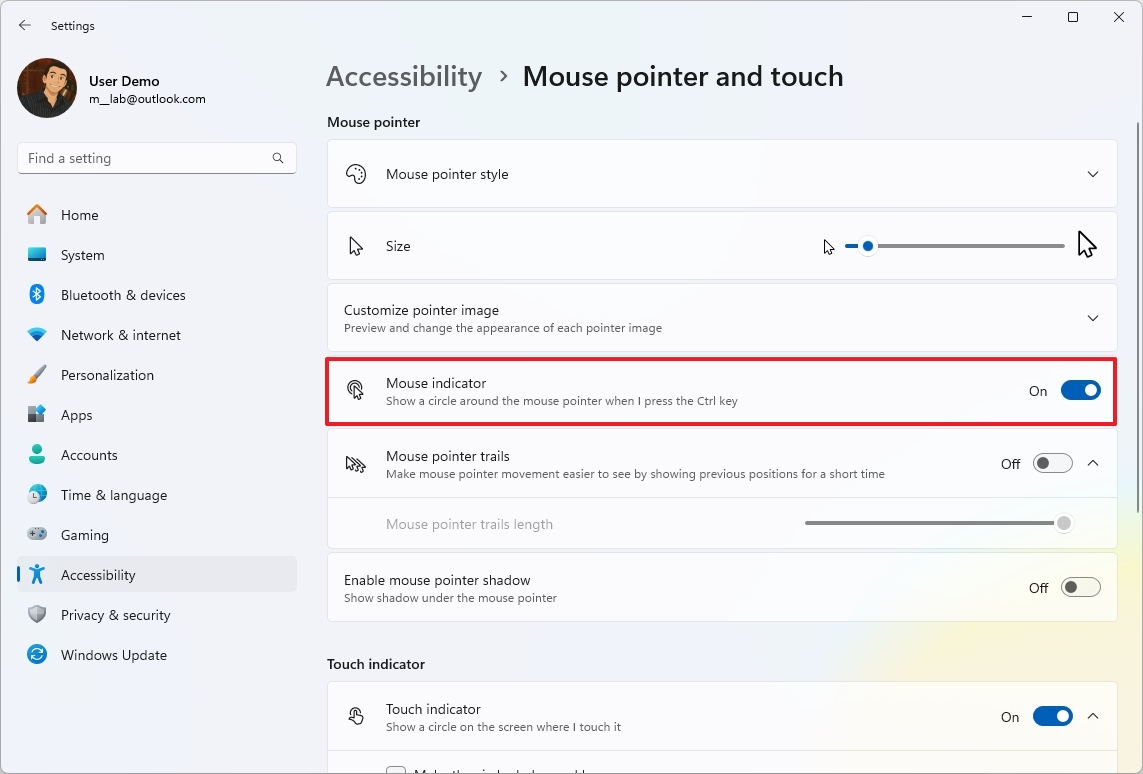 مؤشر الفأرة في Windows 11