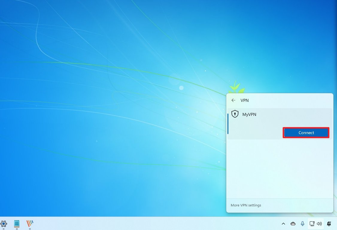 Connect to VPN via Taskbar